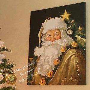 Santa canvas picture large wall decor holiday Christmas art artwork Comish gold